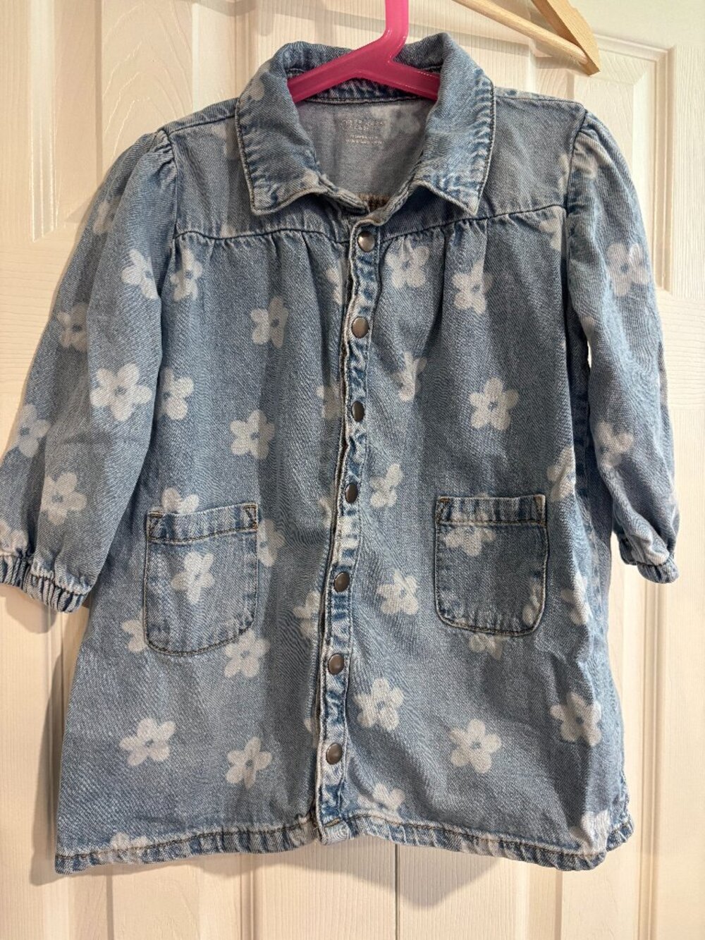 Primark Denim Dress Button Front Floral 100% Cotton Girls 18-24m